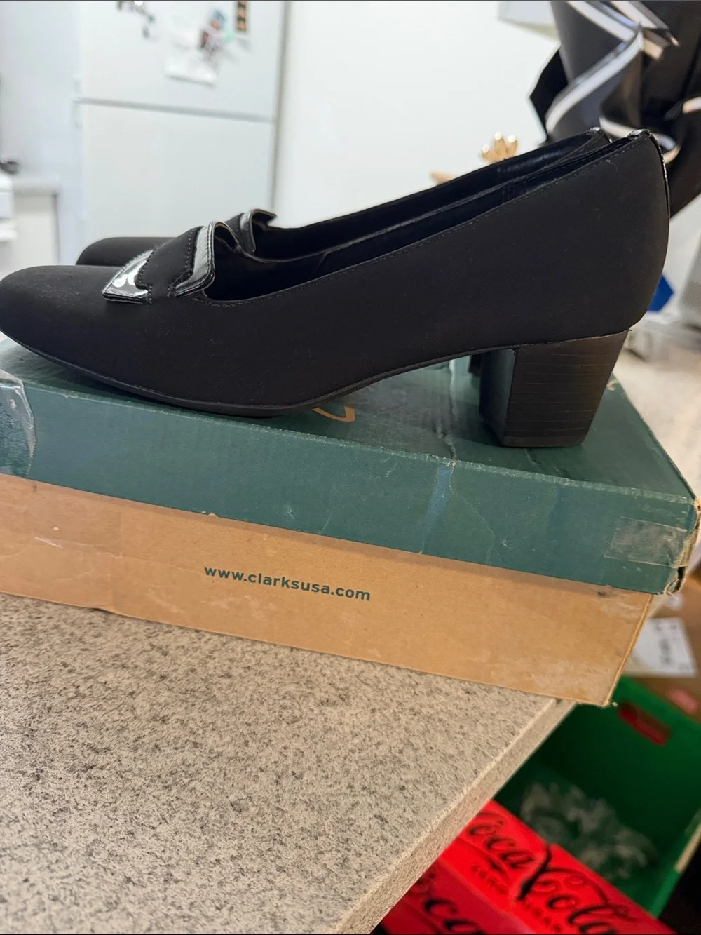 Vintage Clarks Women's Black Slip-On Loafers with Patent Trim
